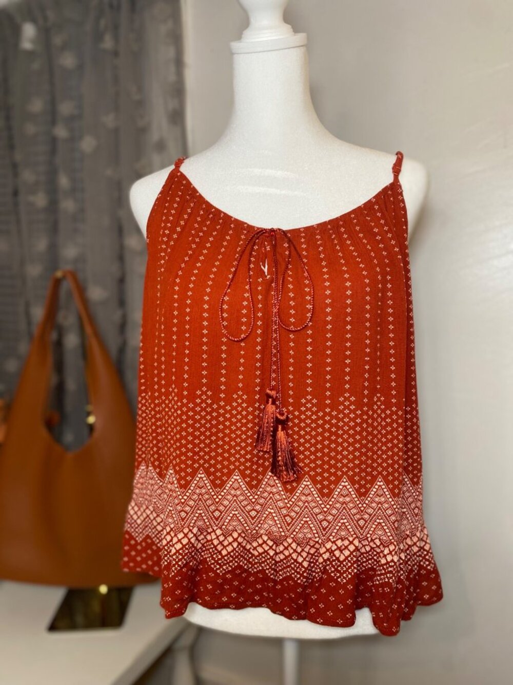 Rue21 Rust Boho Tassel Tank Top XL Printed Swing Cami